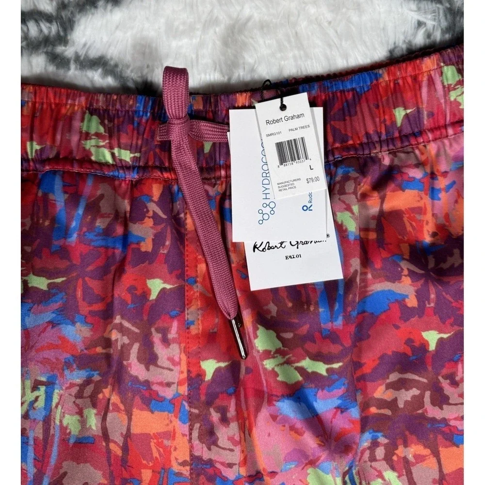 ROBERT GRAHAM Palm Trees Swim Trunks Board Shorts Pink‎ Men's Sz L *NEW* $79